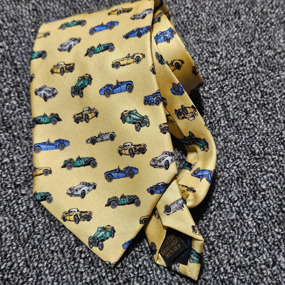 Mark Fore & Strike Alynn Neckwear Yellow Silk Tie‎ Ragtops Vintage Car Roadster